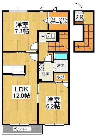 プロヌーブ鳴門(2LDK/2階)の間取り写真