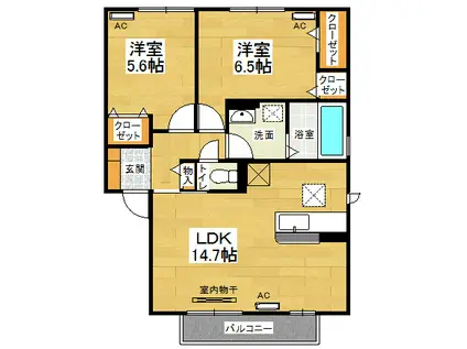 ウエスト コート A棟(2LDK/2階)の間取り写真