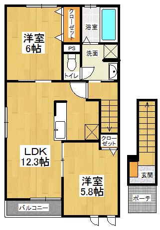 プルミエⅠ(2LDK/2階)の間取り写真