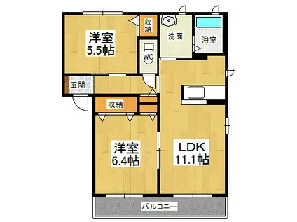 パークハウス北島B(2LDK/2階)の間取り写真