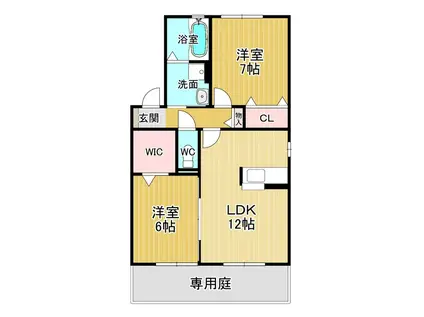 オーキッドコートD(2LDK/1階)の間取り写真