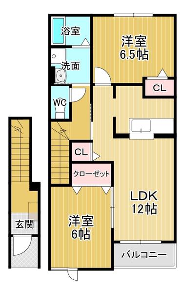 コスミオン D(2LDK/2階)の間取り写真