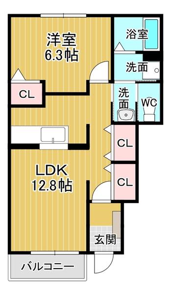 コスミオン D(1LDK/1階)の間取り写真
