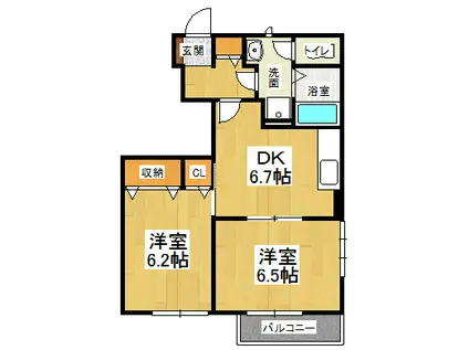 アビタシオン勝瑞D(2DK/1階)の間取り写真