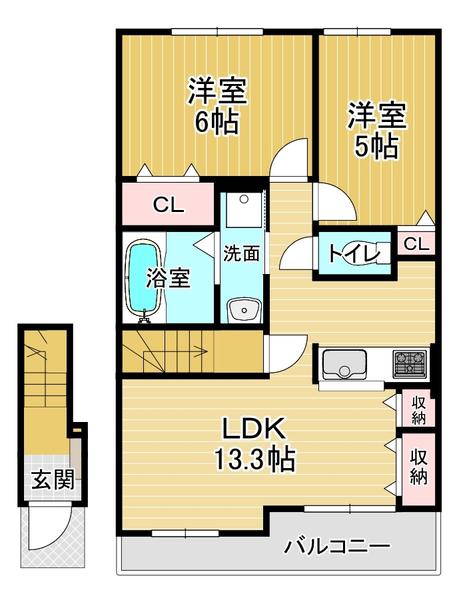 メイプレーヌ G(2LDK/1階)の間取り写真