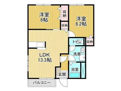 パルシモン Ⅰ(2LDK/1階)の間取り写真