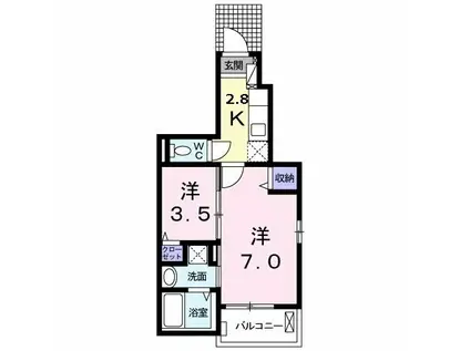 マリオ北島 A(1K/1階)の間取り写真