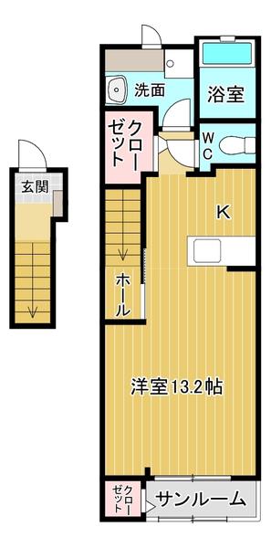 グランデール B(ワンルーム/2階)の間取り写真