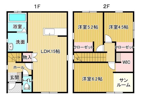 高徳線 徳島駅 バス乗車時間：15分 若宮バス停で下車 徒歩12分 2階建 築13年(3LDK)の間取り写真