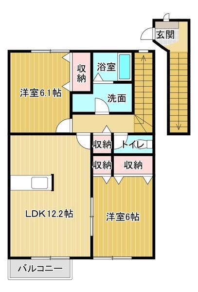 ラフィナートエスパシオA(2LDK/2階)の間取り写真