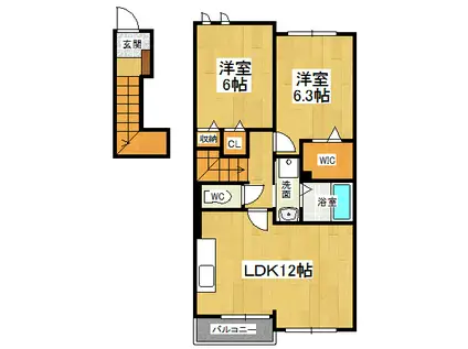 カーサ フェリーチェ A(2LDK/2階)の間取り写真