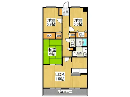 コンフォート鳴門(3LDK/3階)の間取り写真