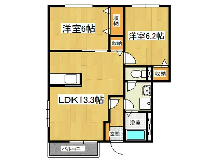 ベイスタ-B(2LDK/1階)の間取り写真