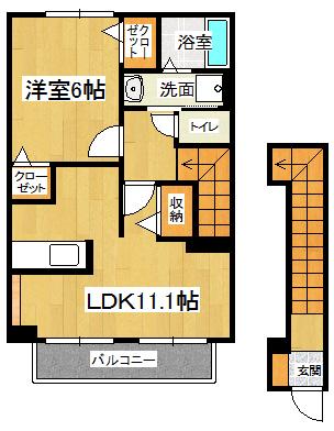 向日葵Ⅱ(1LDK/2階)の間取り写真