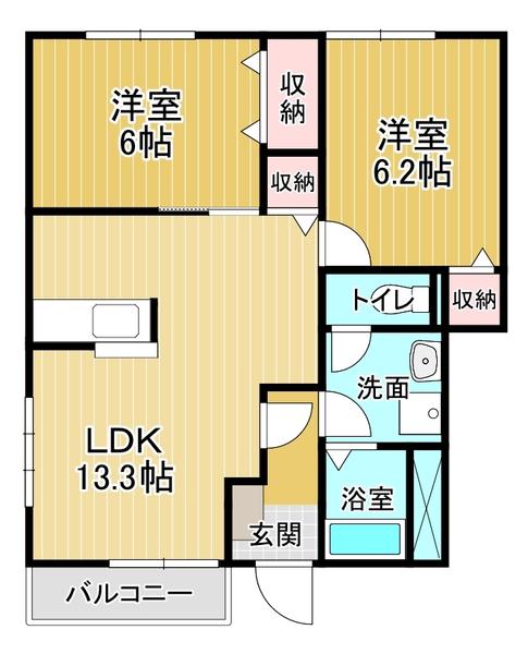 ブルースカイC(2LDK/1階)の間取り写真