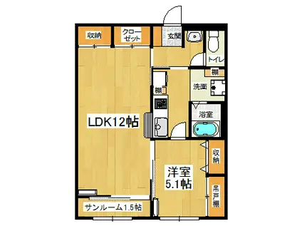 レオパレスカーサ鳴門(1LDK/1階)の間取り写真