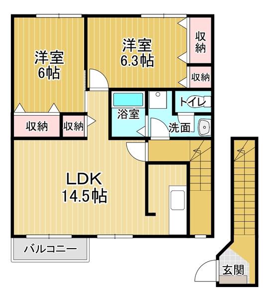 シーサイドパークA(2LDK/2階)の間取り写真