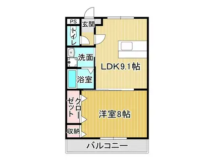 ドミール五番館(1LDK/3階)の間取り写真