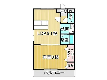 ドミール五番館(1LDK/2階)の間取り写真