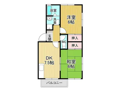 妙見ハイツA(2DK/2階)の間取り写真