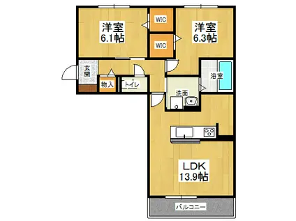 アヴニール優Ⅱ(2LDK/3階)の間取り写真