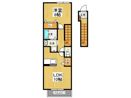 グレースコート B(1LDK/2階)の間取り写真