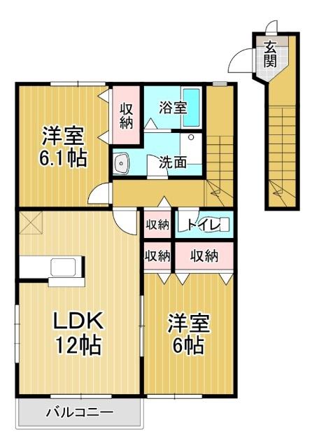 ラフィナートエスパシオA(2LDK/2階)の間取り写真