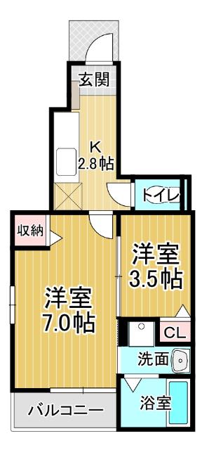 ゴールドハウス Ⅰ(2K/1階)の間取り写真