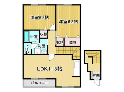 ブルースカイA(2LDK/2階)の間取り写真