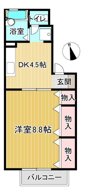 フロラシオン川内1(1DK/2階)の間取り写真