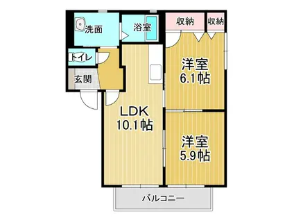 バリュージュ萌芽 C棟(2LDK/2階)の間取り写真