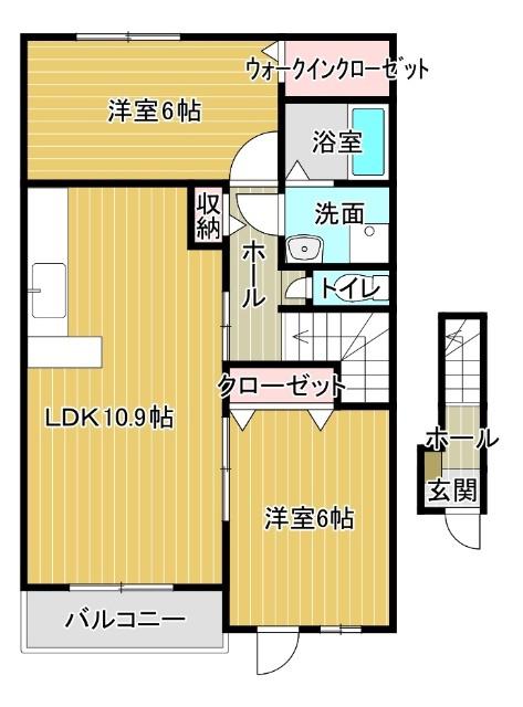 カンパーニュメゾン風雅 B(2LDK/2階)の間取り写真