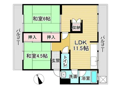 第一岡崎マンション(2LDK/1階)の間取り写真