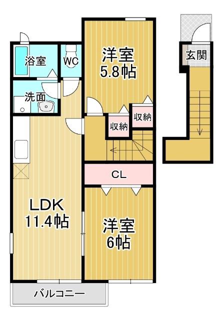 ルイ・メゾンKⅠ(2LDK/2階)の間取り写真