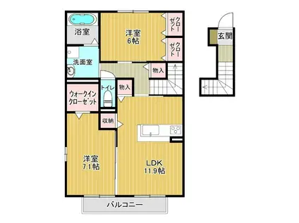 アヴニール優 C棟(2LDK/2階)の間取り写真