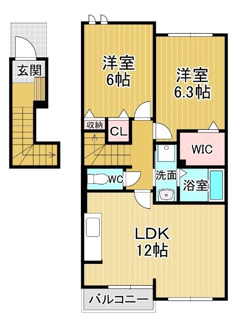 カーサ フェリーチェ A(2LDK/2階)の間取り写真