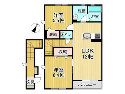 プロヌーブ川内(2LDK/2階)の間取り写真