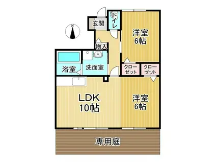 ウィルコート大松 B棟(2LDK/1階)の間取り写真