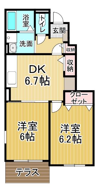 ラ ルーチェ A(2DK/1階)の間取り写真