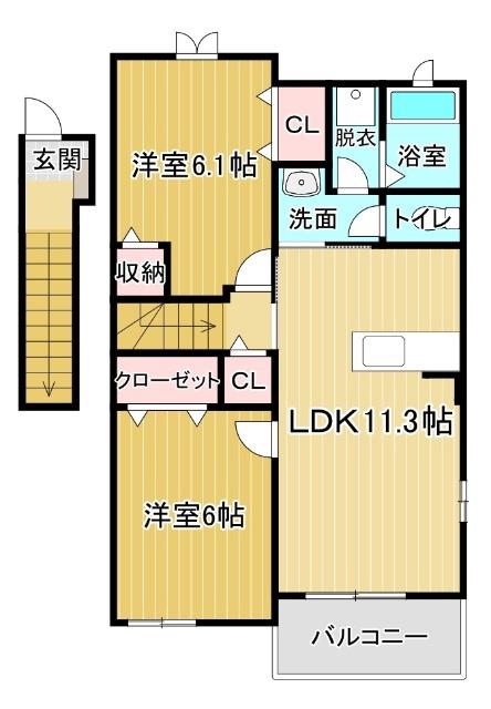 高徳線 徳島駅 バス乗車時間：14分 四国大学前バス停で下車 徒歩5分 2階建 築12年(2LDK/2階)の間取り写真