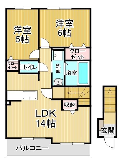 グランデール A(2LDK/2階)の間取り写真