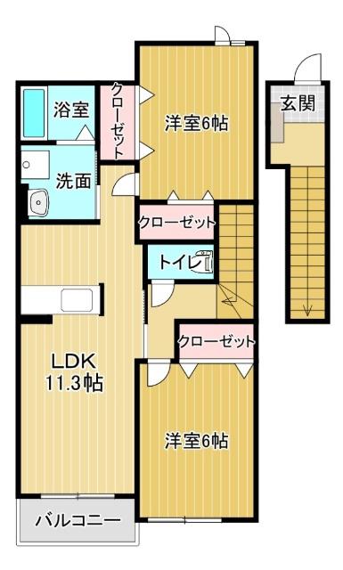 ヴィラ・デル・マ-レB(2LDK/2階)の間取り写真