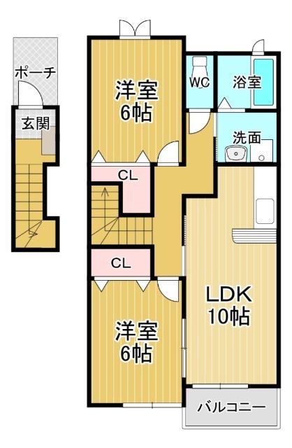 サンリットヴィラ相生B(2LDK/2階)の間取り写真