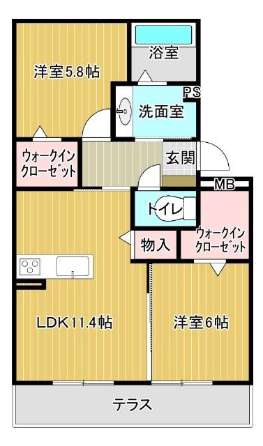ヴェルドミールⅡ(2LDK/1階)の間取り写真