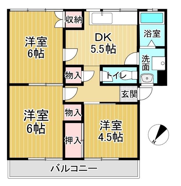ドミールサニー撫養(3DK/4階)の間取り写真