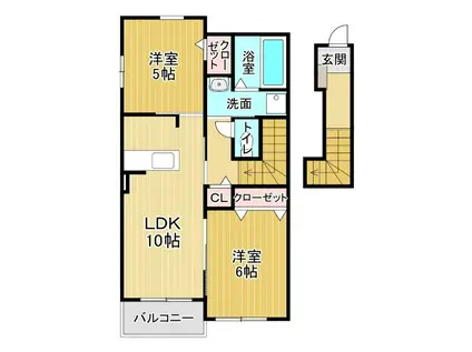 ルミエール応神Ⅱ(2LDK/2階)の間取り写真