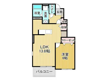 ボヌール旭野(1LDK/1階)の間取り写真