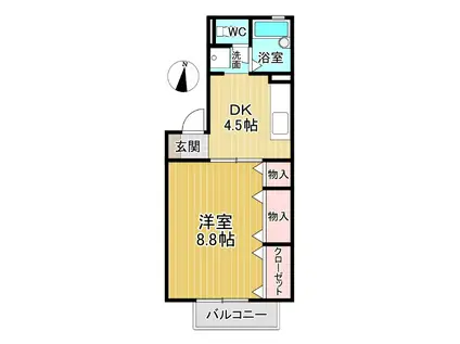 プレステージュ21 2棟(1DK/1階)の間取り写真