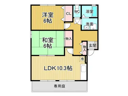 ラポール宮内 B(2LDK/1階)の間取り写真