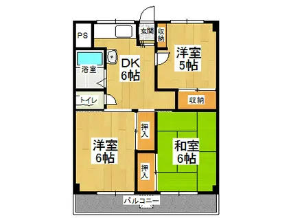 北ノ浜マンション(3DK/4階)の間取り写真